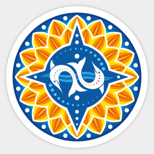 compass and dolphins and sunflowers and sea at summer Sticker